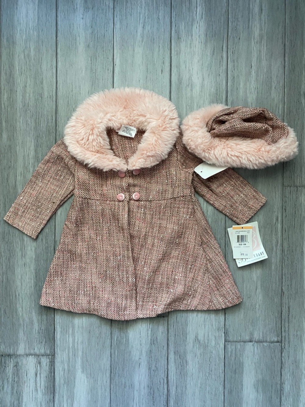 Bonnie Baby Girls Kids Pink Coat Set with Matching Hat NWT 12M